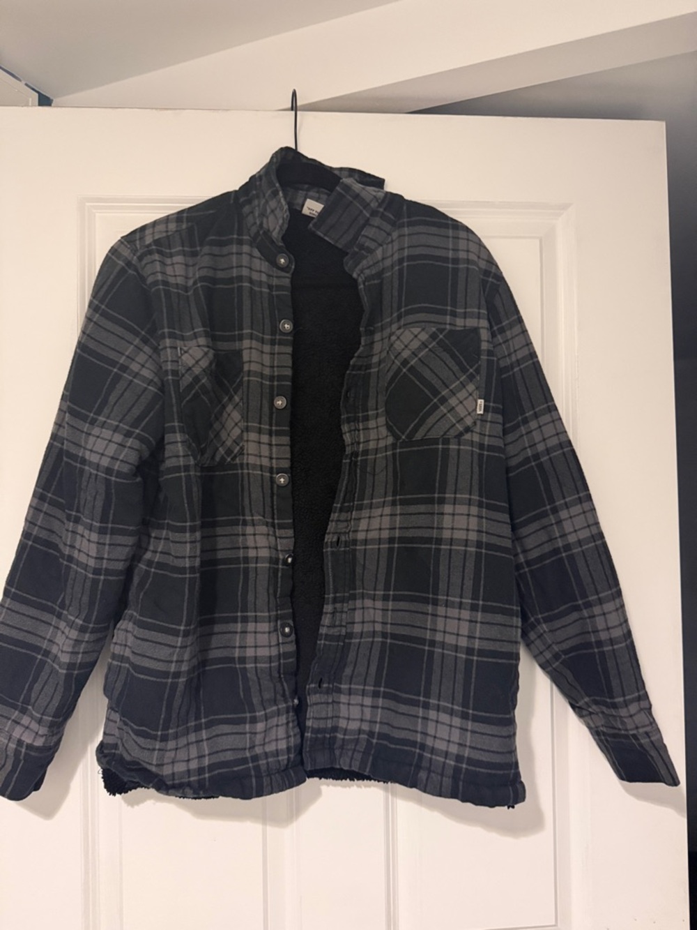 Vans Men's Black & Gray Plaid Sherpa Shirt Jacket